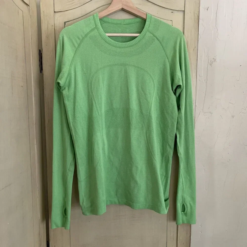 Lululemon Swiftly Tech Long Sleeve Shirt Womens 10 Lime Green  Thumbholes